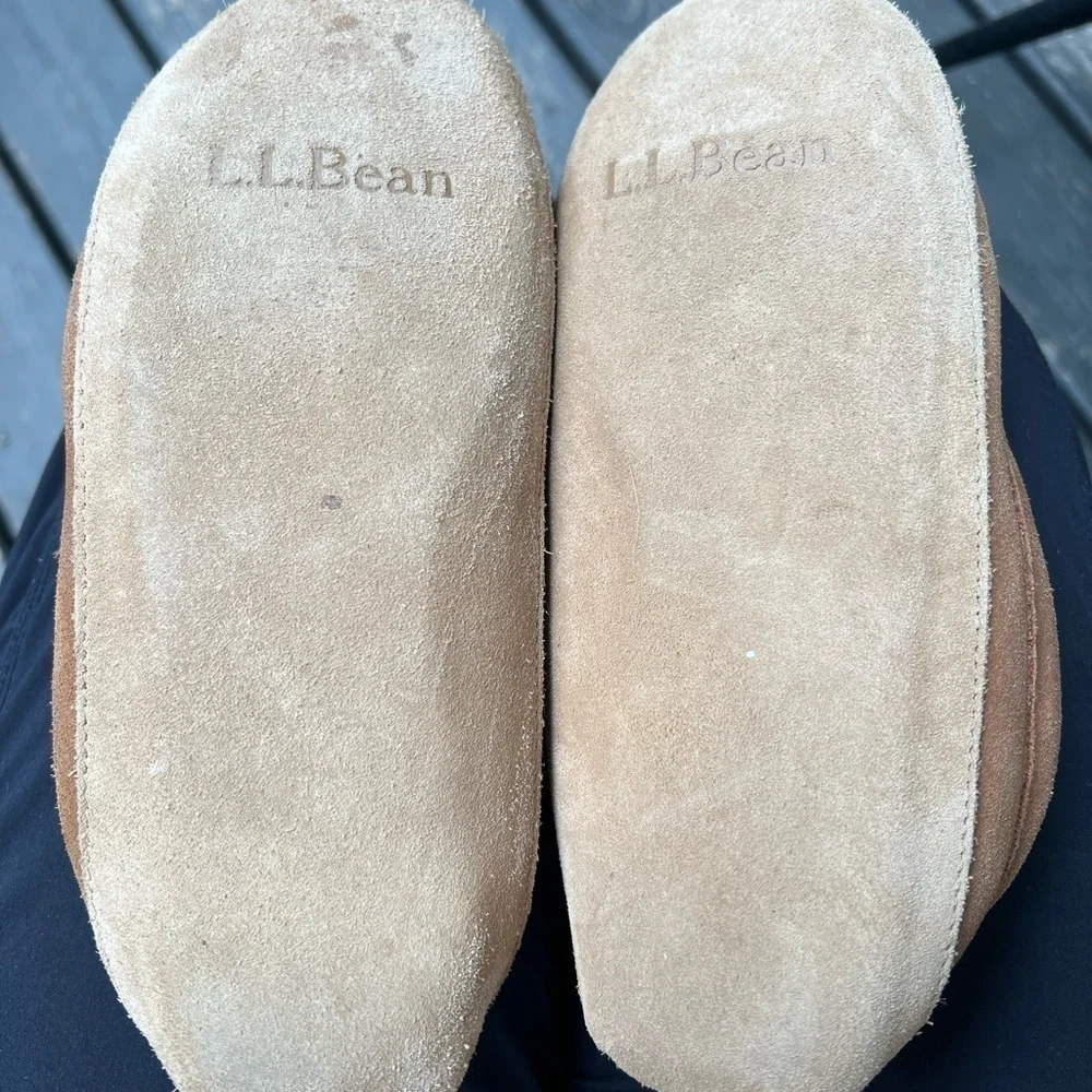 L.L. Bean NWOT kids Sherpa‎ lined leather slippers 4